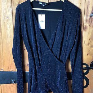 LTS Tall Blue Glitter Wrap  Look Top – New With Tags